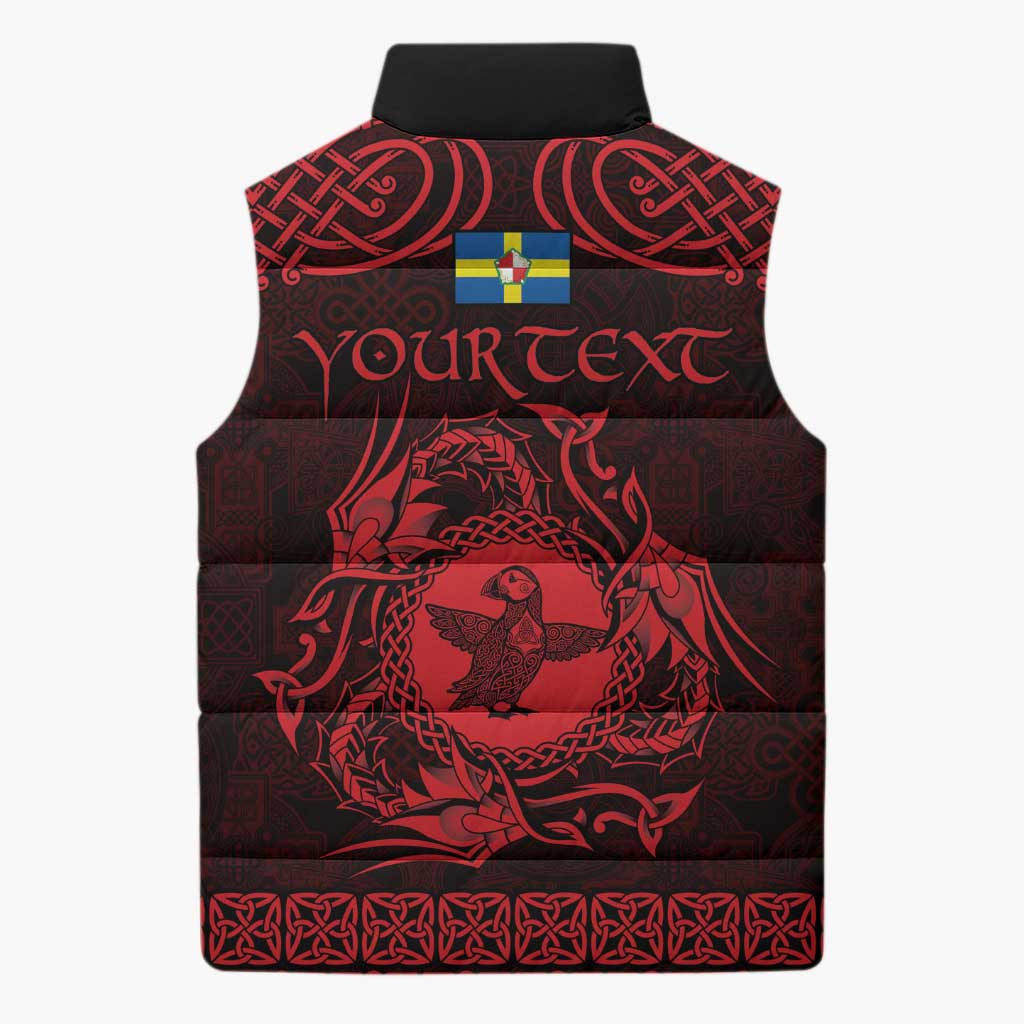 Personalized Pembrokeshire Sir Benfro Sleeveless Puffer Jacket Red Puffin Celtic-inspired - Wonder Print Shop