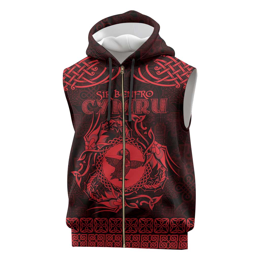 Personalized Pembrokeshire Sir Benfro Sleeveless Zip Hoodie Red Puffin Celtic-inspired - Wonder Print Shop