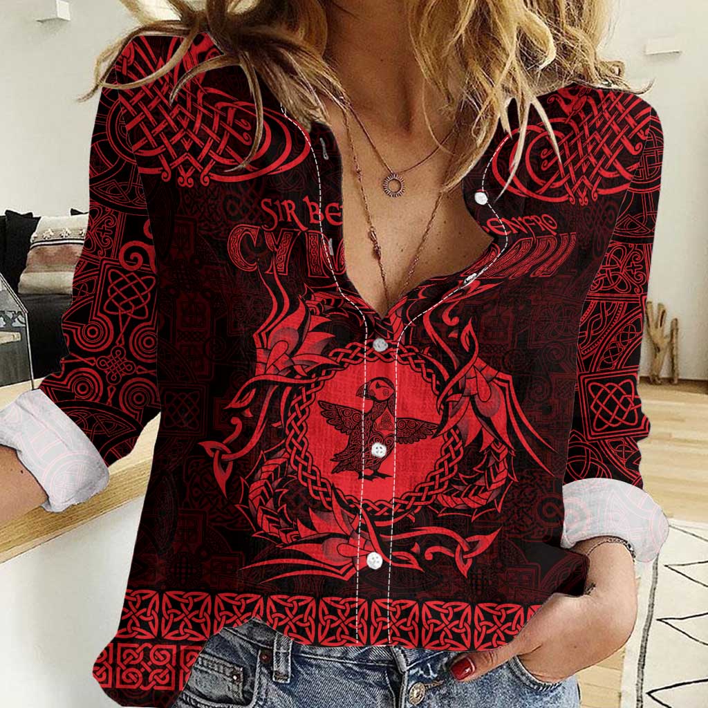 Personalized Pembrokeshire Sir Benfro Women Casual Shirt Red Puffin Celtic-inspired - Wonder Print Shop