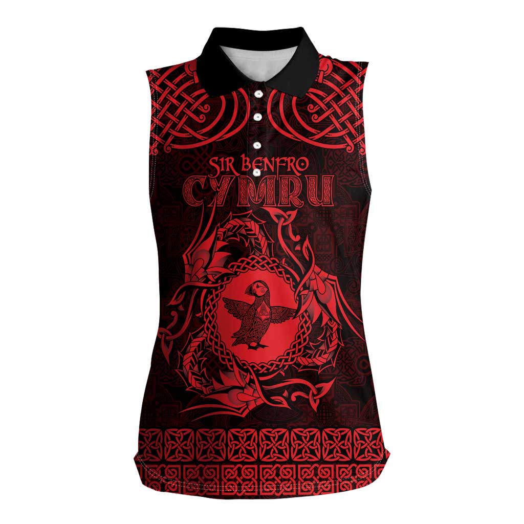 Personalized Pembrokeshire Sir Benfro Women Sleeveless Polo Shirt Red Puffin Celtic-inspired - Wonder Print Shop