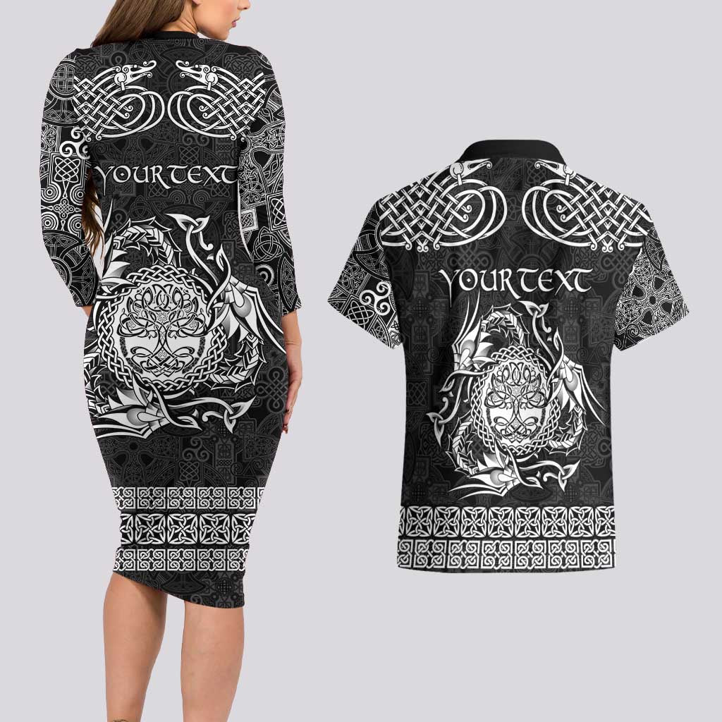Personalized Radnorshire Sir Faesyfed Couples Matching Long Sleeve Bodycon Dress and Hawaiian Shirt Black Oak Tree Of Life Celtic-inspired - Wonder Print Shop
