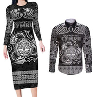 Personalized Radnorshire Sir Faesyfed Couples Matching Long Sleeve Bodycon Dress and Long Sleeve Button Shirt Black Oak Tree Of Life Celtic-inspired - Wonder Print Shop
