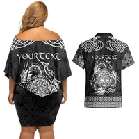 Personalized Radnorshire Sir Faesyfed Couples Matching Off Shoulder Short Dress and Hawaiian Shirt Black Oak Tree Of Life Celtic-inspired - Wonder Print Shop