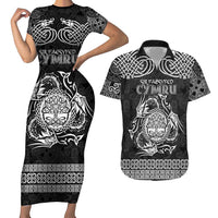 Personalized Radnorshire Sir Faesyfed Couples Matching Short Sleeve Bodycon Dress and Hawaiian Shirt Black Oak Tree Of Life Celtic-inspired - Wonder Print Shop