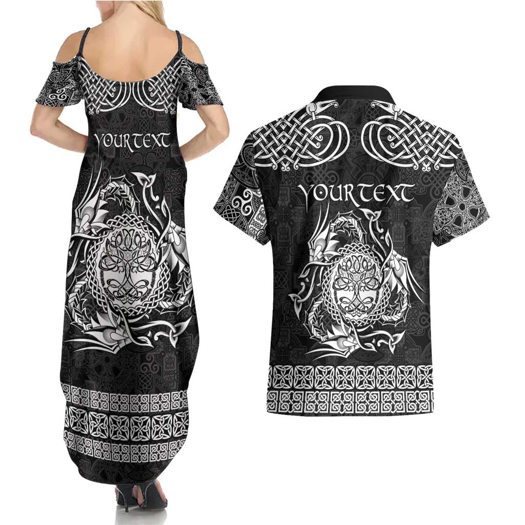 Personalized Radnorshire Sir Faesyfed Couples Matching Summer Maxi Dress and Hawaiian Shirt Black Oak Tree Of Life Celtic-inspired - Wonder Print Shop