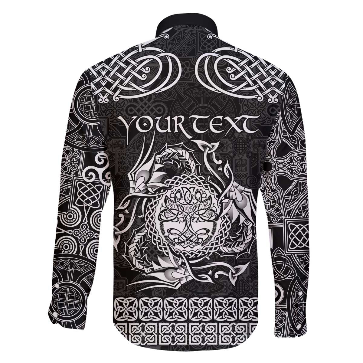 Personalized Radnorshire Sir Faesyfed Family Matching Off The Shoulder Long Sleeve Dress and Hawaiian Shirt Black Oak Tree Of Life Celtic-inspired - Wonder Print Shop