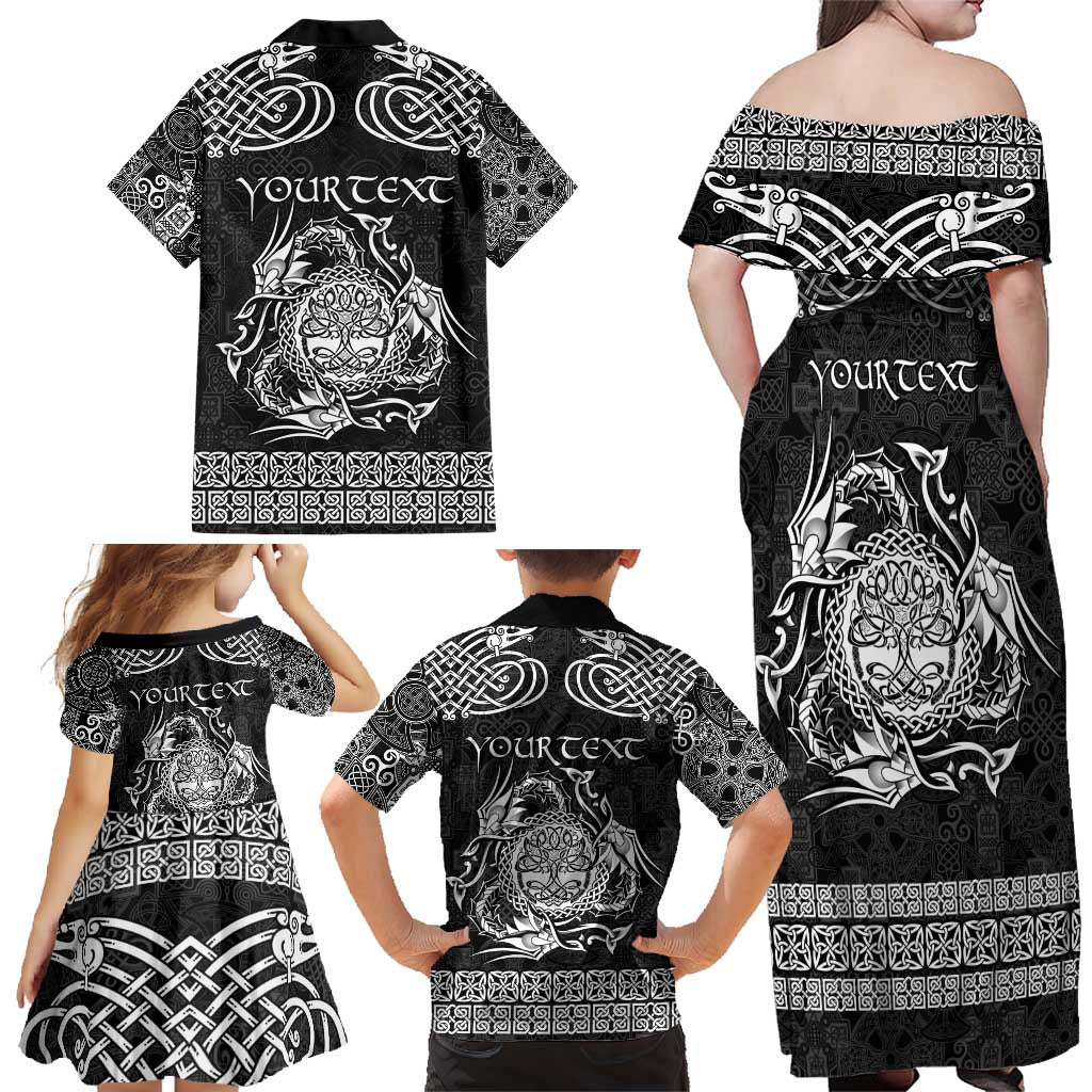 Personalized Radnorshire Sir Faesyfed Family Matching Off Shoulder Maxi Dress and Hawaiian Shirt Black Oak Tree Of Life Celtic-inspired - Wonder Print Shop