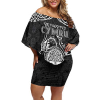 Personalized Radnorshire Sir Faesyfed Family Matching Off Shoulder Short Dress and Hawaiian Shirt Black Oak Tree Of Life Celtic-inspired - Wonder Print Shop