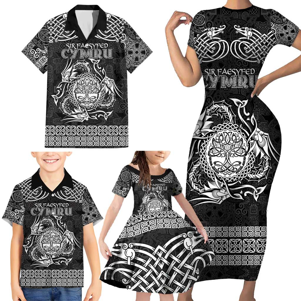 Personalized Radnorshire Sir Faesyfed Family Matching Short Sleeve Bodycon Dress and Hawaiian Shirt Black Oak Tree Of Life Celtic-inspired - Wonder Print Shop