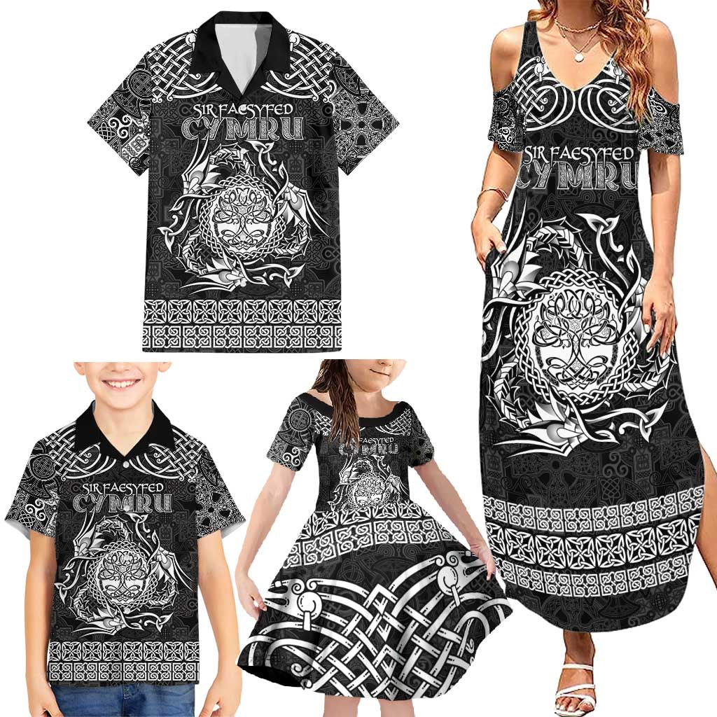 Personalized Radnorshire Sir Faesyfed Family Matching Summer Maxi Dress and Hawaiian Shirt Black Oak Tree Of Life Celtic-inspired - Wonder Print Shop