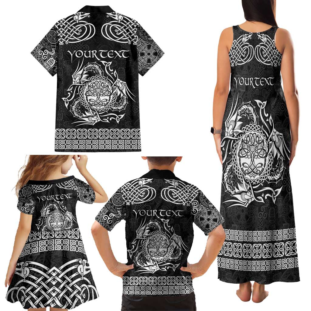 Personalized Radnorshire Sir Faesyfed Family Matching Tank Maxi Dress and Hawaiian Shirt Black Oak Tree Of Life Celtic-inspired - Wonder Print Shop