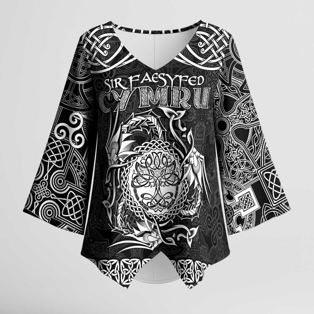 Personalized Radnorshire Sir Faesyfed Kimono Sleeve Blouse Black Oak Tree Of Life Celtic-inspired - Wonder Print Shop