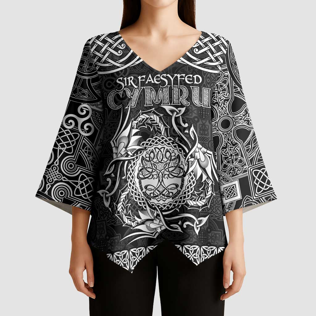 Personalized Radnorshire Sir Faesyfed Kimono Sleeve Blouse Black Oak Tree Of Life Celtic-inspired - Wonder Print Shop
