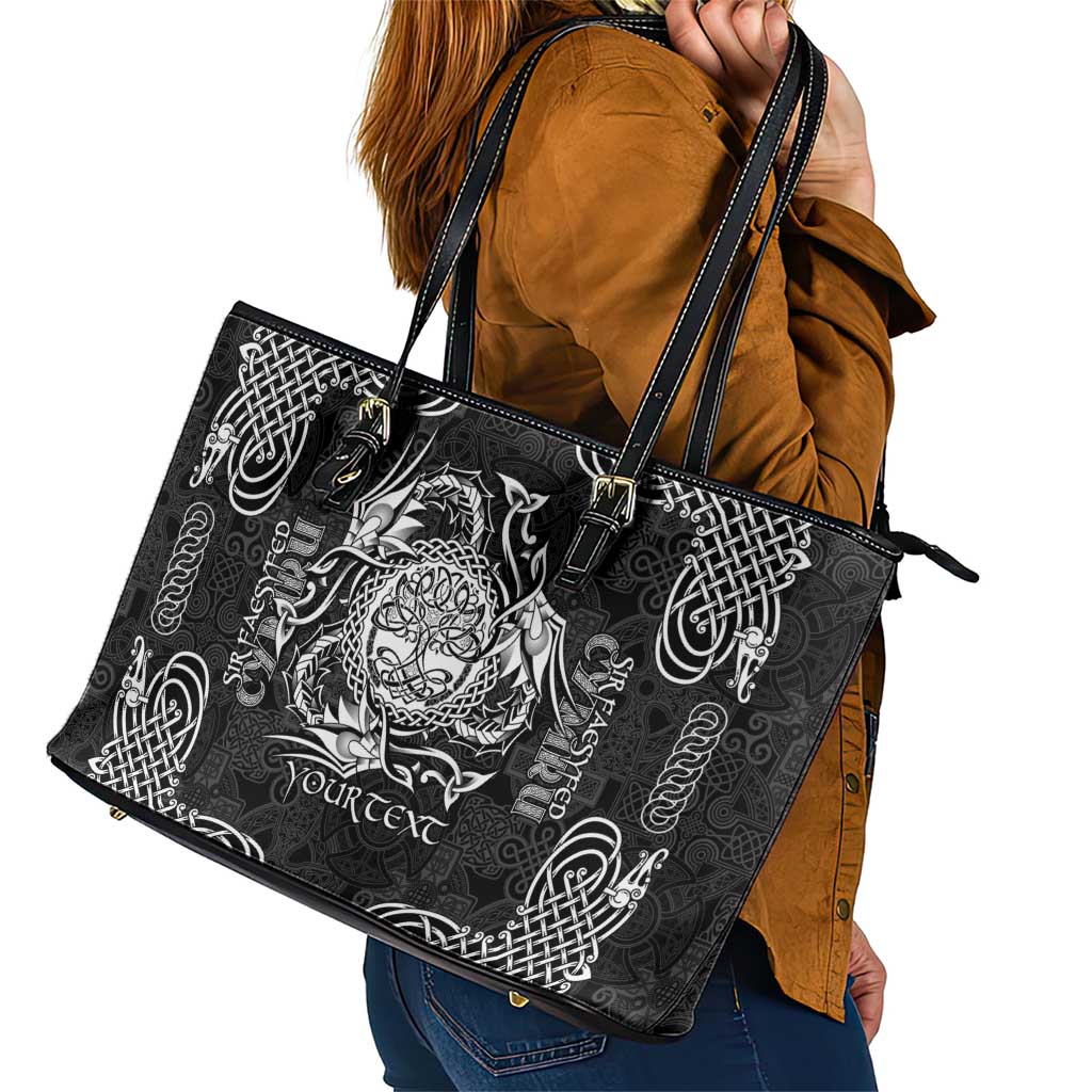 Personalized Radnorshire Sir Faesyfed Leather Tote Bag Black Oak Tree Of Life Celtic-inspired - Wonder Print Shop