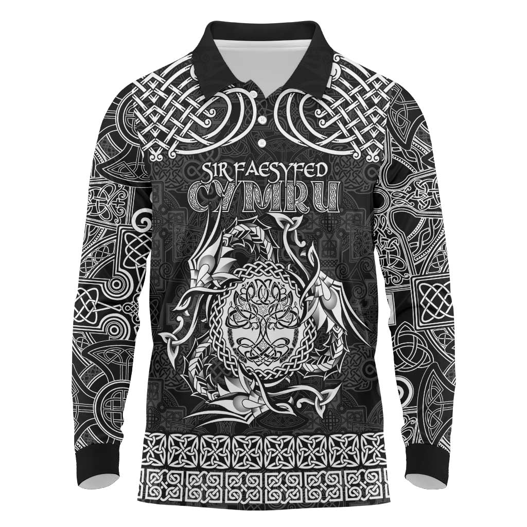 Personalized Radnorshire Sir Faesyfed Long Sleeve Polo Shirt Black Oak Tree Of Life Celtic-inspired - Wonder Print Shop