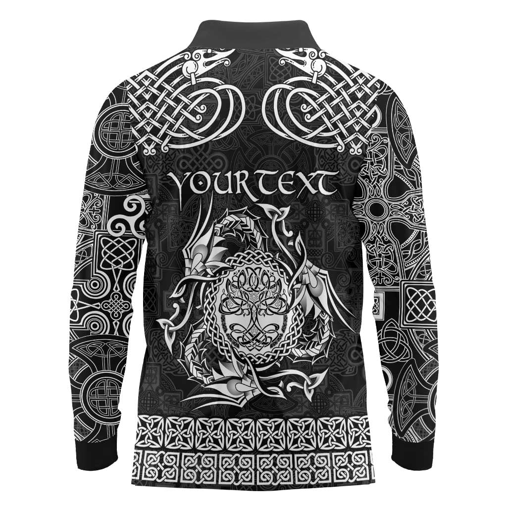 Personalized Radnorshire Sir Faesyfed Long Sleeve Polo Shirt Black Oak Tree Of Life Celtic-inspired - Wonder Print Shop