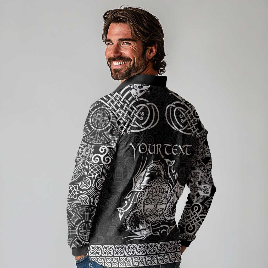 Personalized Radnorshire Sir Faesyfed Long Sleeve Polo Shirt Black Oak Tree Of Life Celtic-inspired - Wonder Print Shop