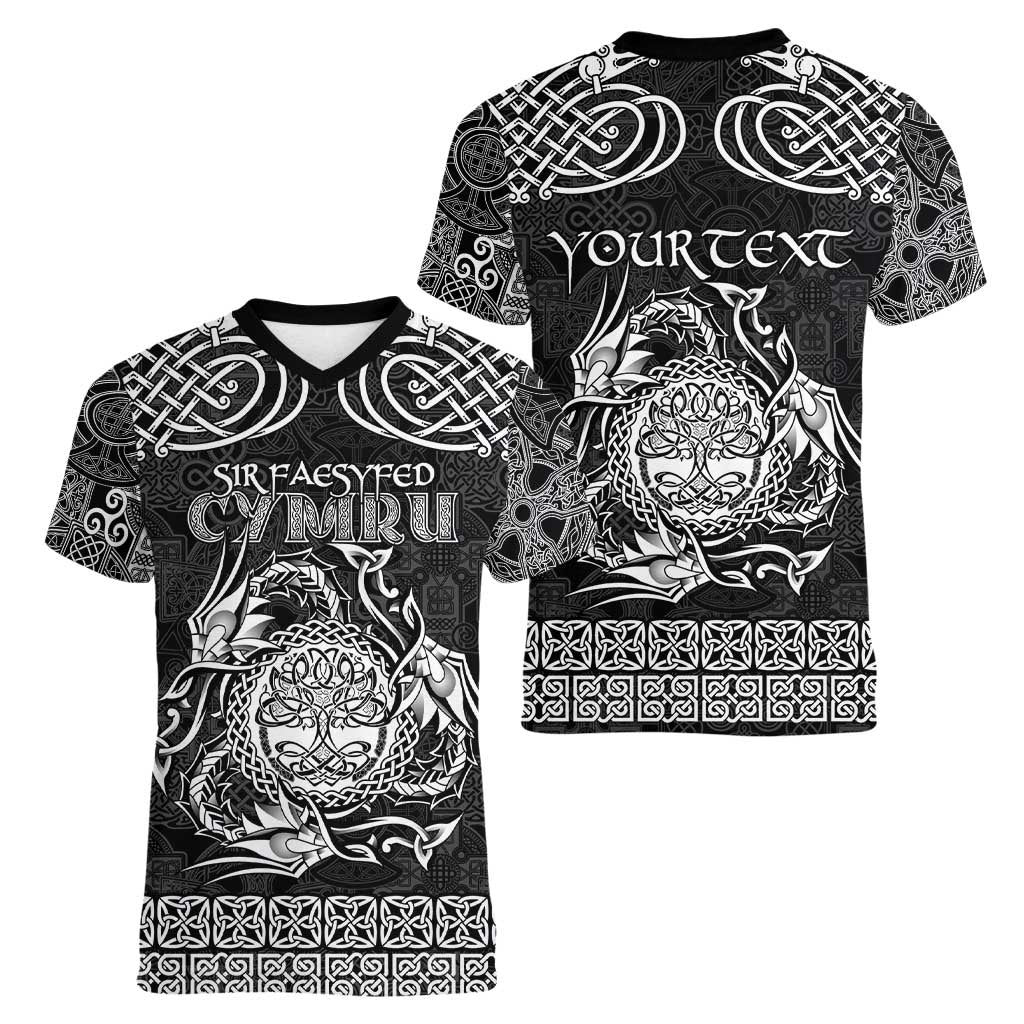 Personalized Radnorshire Sir Faesyfed Women V-Neck T-Shirt Black Oak Tree Of Life Celtic-inspired - Wonder Print Shop