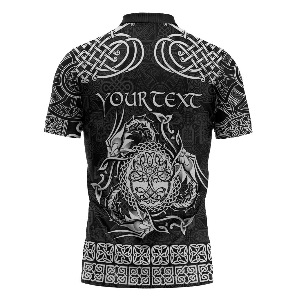 Personalized Radnorshire Sir Faesyfed Zipper Polo Shirt Black Oak Tree Of Life Celtic-inspired - Wonder Print Shop