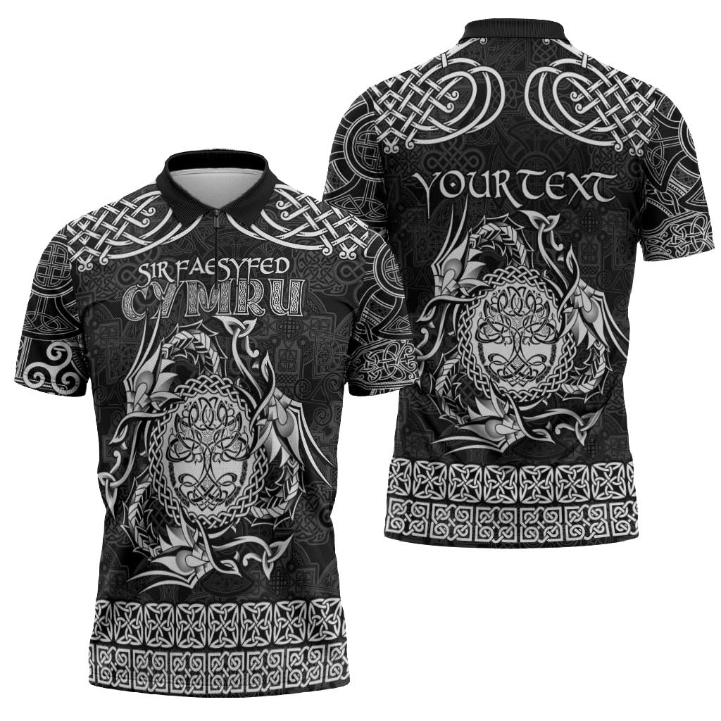 Personalized Radnorshire Sir Faesyfed Zipper Polo Shirt Black Oak Tree Of Life Celtic-inspired - Wonder Print Shop