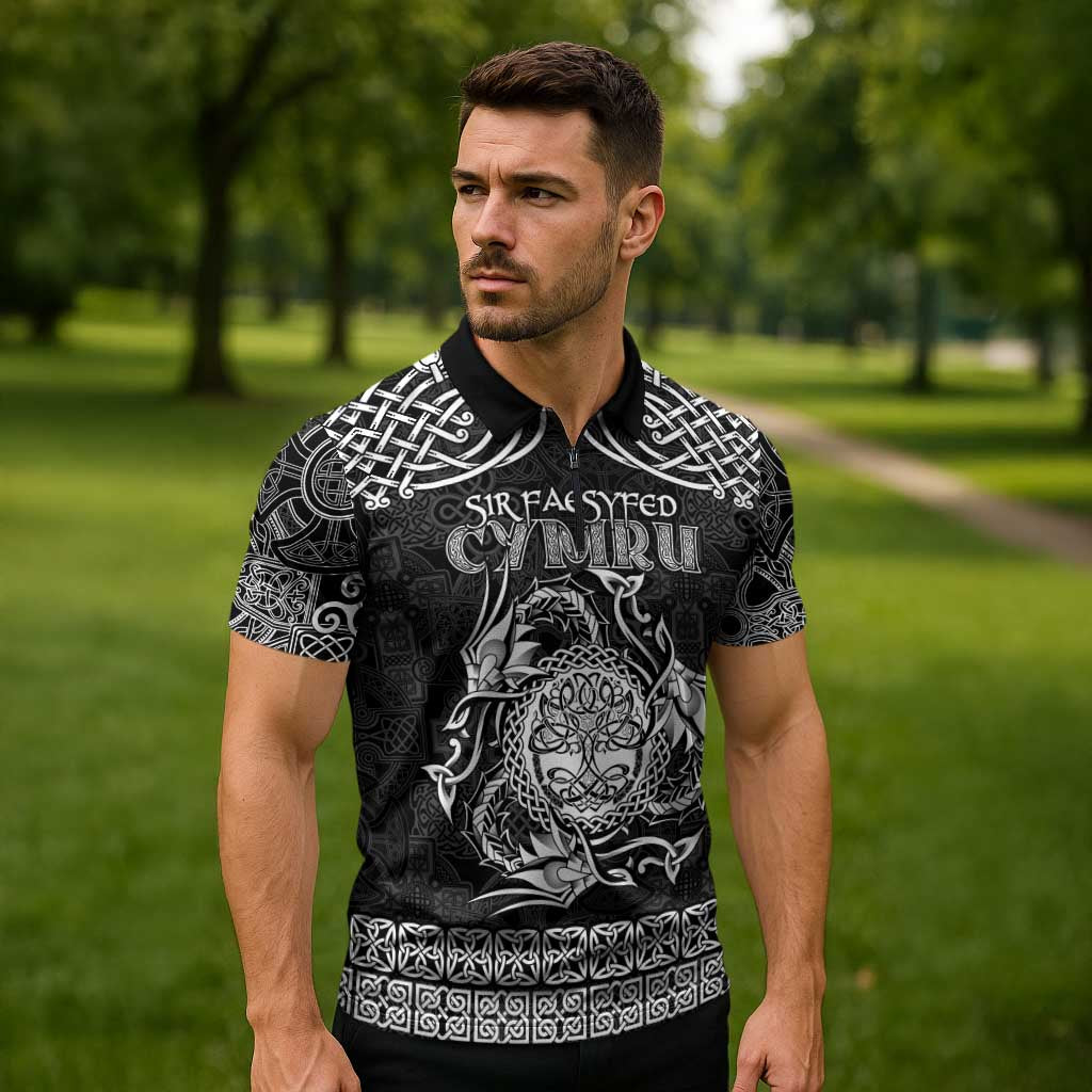 Personalized Radnorshire Sir Faesyfed Zipper Polo Shirt Black Oak Tree Of Life Celtic-inspired - Wonder Print Shop