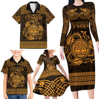 Personalized Radnorshire Sir Faesyfed Family Matching Long Sleeve Bodycon Dress and Hawaiian Shirt Gold Oak Tree Of Life Celtic-inspired - Wonder Print Shop