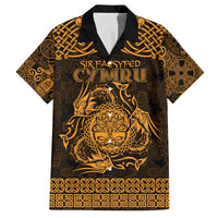 Personalized Radnorshire Sir Faesyfed Family Matching Off The Shoulder Long Sleeve Dress and Hawaiian Shirt Gold Oak Tree Of Life Celtic-inspired - Wonder Print Shop