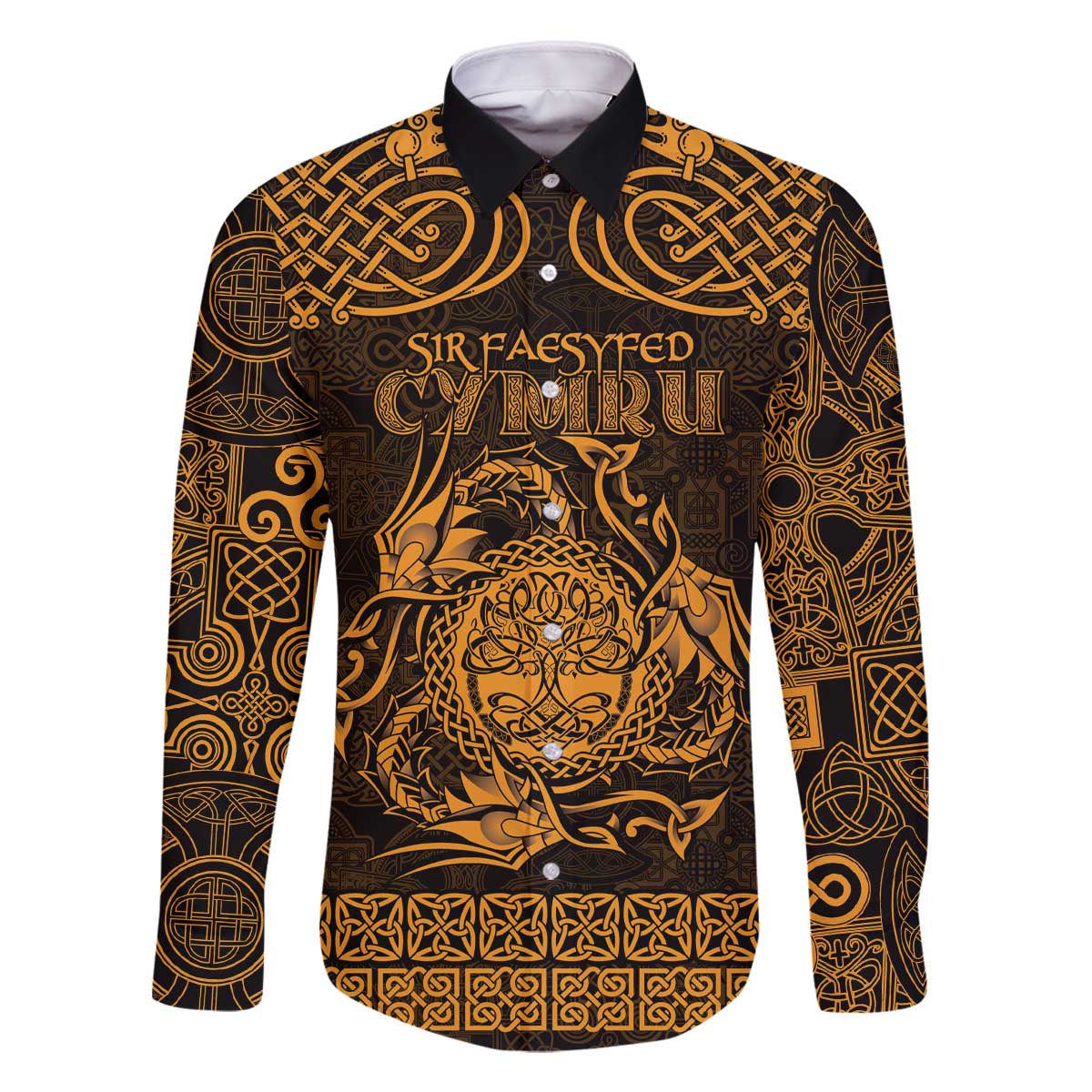 Personalized Radnorshire Sir Faesyfed Family Matching Off The Shoulder Long Sleeve Dress and Hawaiian Shirt Gold Oak Tree Of Life Celtic-inspired - Wonder Print Shop