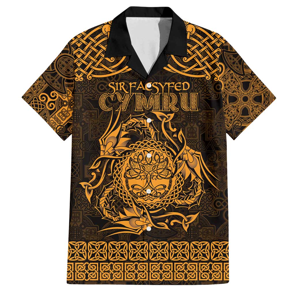 Personalized Radnorshire Sir Faesyfed Family Matching Off Shoulder Maxi Dress and Hawaiian Shirt Gold Oak Tree Of Life Celtic-inspired - Wonder Print Shop