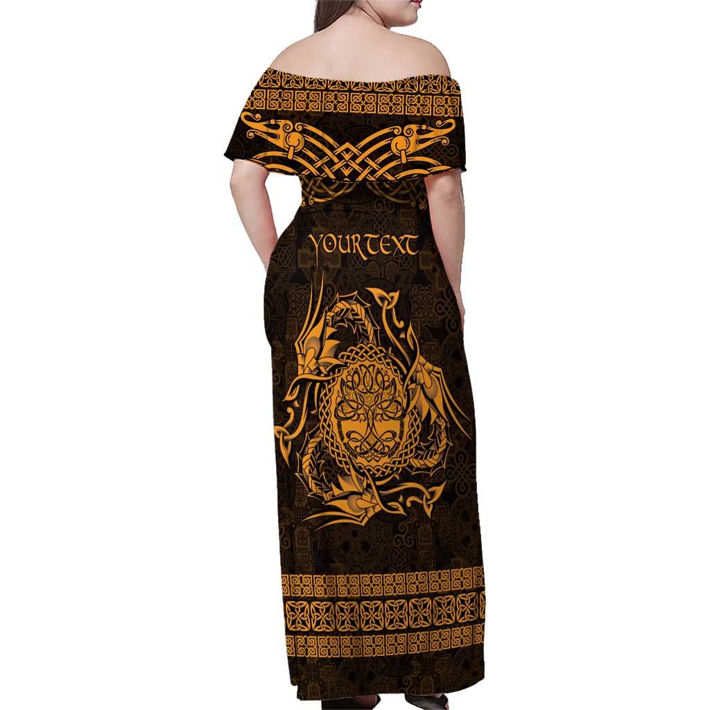 Personalized Radnorshire Sir Faesyfed Family Matching Off Shoulder Maxi Dress and Hawaiian Shirt Gold Oak Tree Of Life Celtic-inspired - Wonder Print Shop