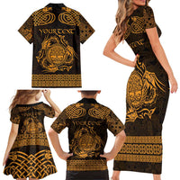 Personalized Radnorshire Sir Faesyfed Family Matching Short Sleeve Bodycon Dress and Hawaiian Shirt Gold Oak Tree Of Life Celtic-inspired - Wonder Print Shop