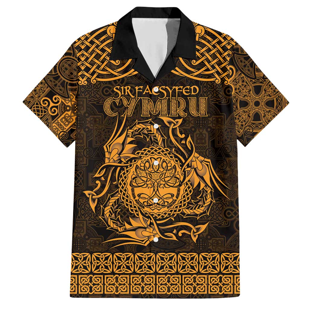 Personalized Radnorshire Sir Faesyfed Family Matching Short Sleeve Bodycon Dress and Hawaiian Shirt Gold Oak Tree Of Life Celtic-inspired - Wonder Print Shop