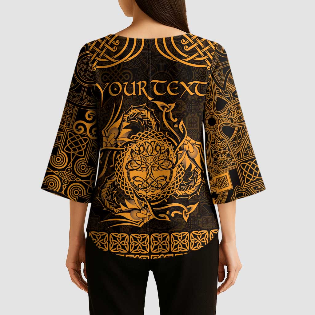 Personalized Radnorshire Sir Faesyfed Kimono Sleeve Blouse Gold Oak Tree Of Life Celtic-inspired - Wonder Print Shop
