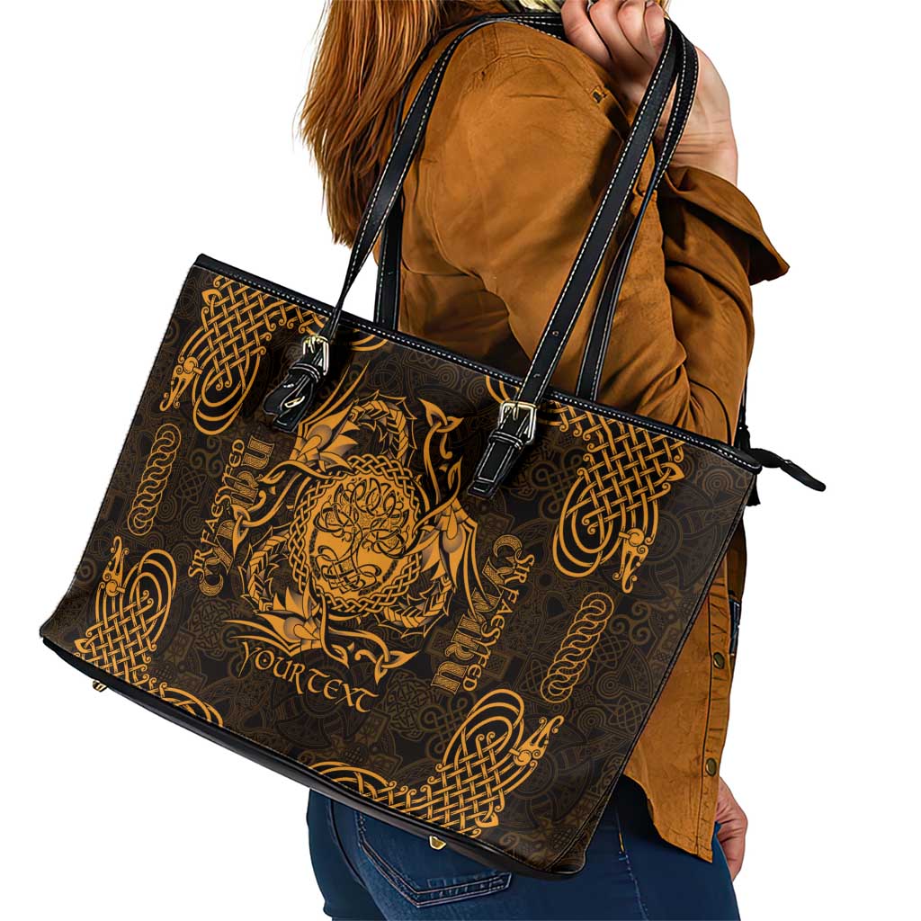 Personalized Radnorshire Sir Faesyfed Leather Tote Bag Gold Oak Tree Of Life Celtic-inspired - Wonder Print Shop