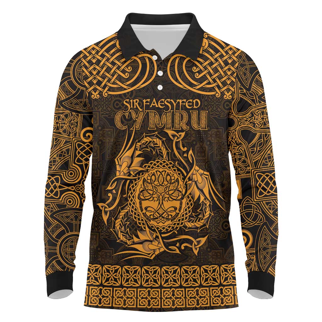 Personalized Radnorshire Sir Faesyfed Long Sleeve Polo Shirt Gold Oak Tree Of Life Celtic-inspired - Wonder Print Shop