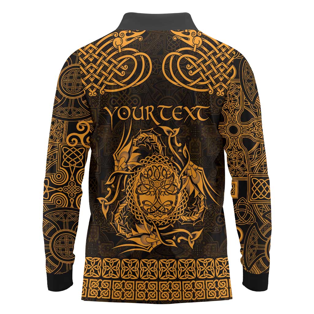 Personalized Radnorshire Sir Faesyfed Long Sleeve Polo Shirt Gold Oak Tree Of Life Celtic-inspired - Wonder Print Shop