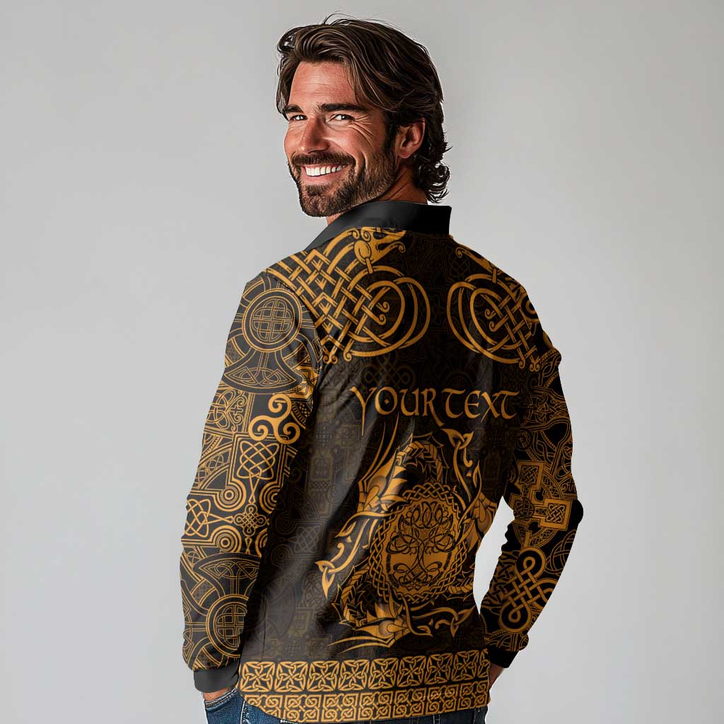 Personalized Radnorshire Sir Faesyfed Long Sleeve Polo Shirt Gold Oak Tree Of Life Celtic-inspired - Wonder Print Shop