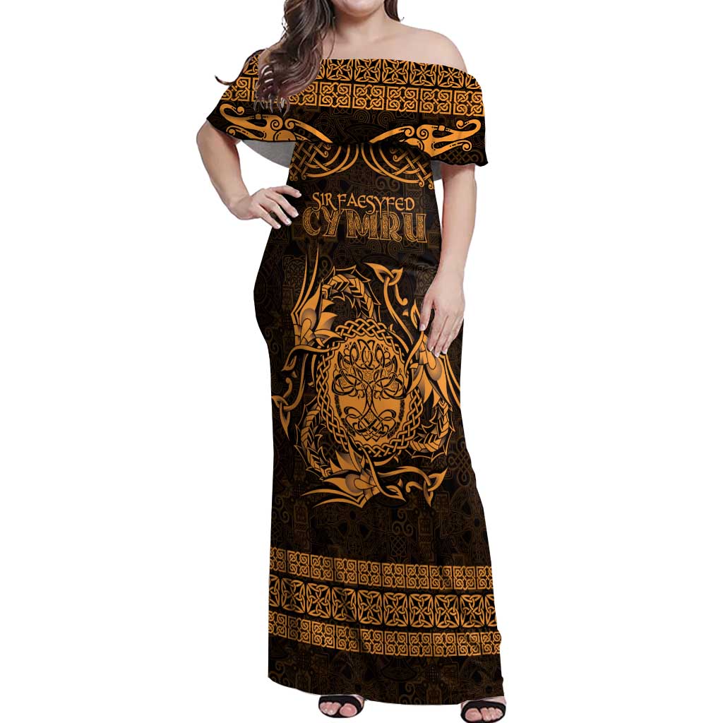 Personalized Radnorshire Sir Faesyfed Off Shoulder Maxi Dress Gold Oak Tree Of Life Celtic-inspired - Wonder Print Shop