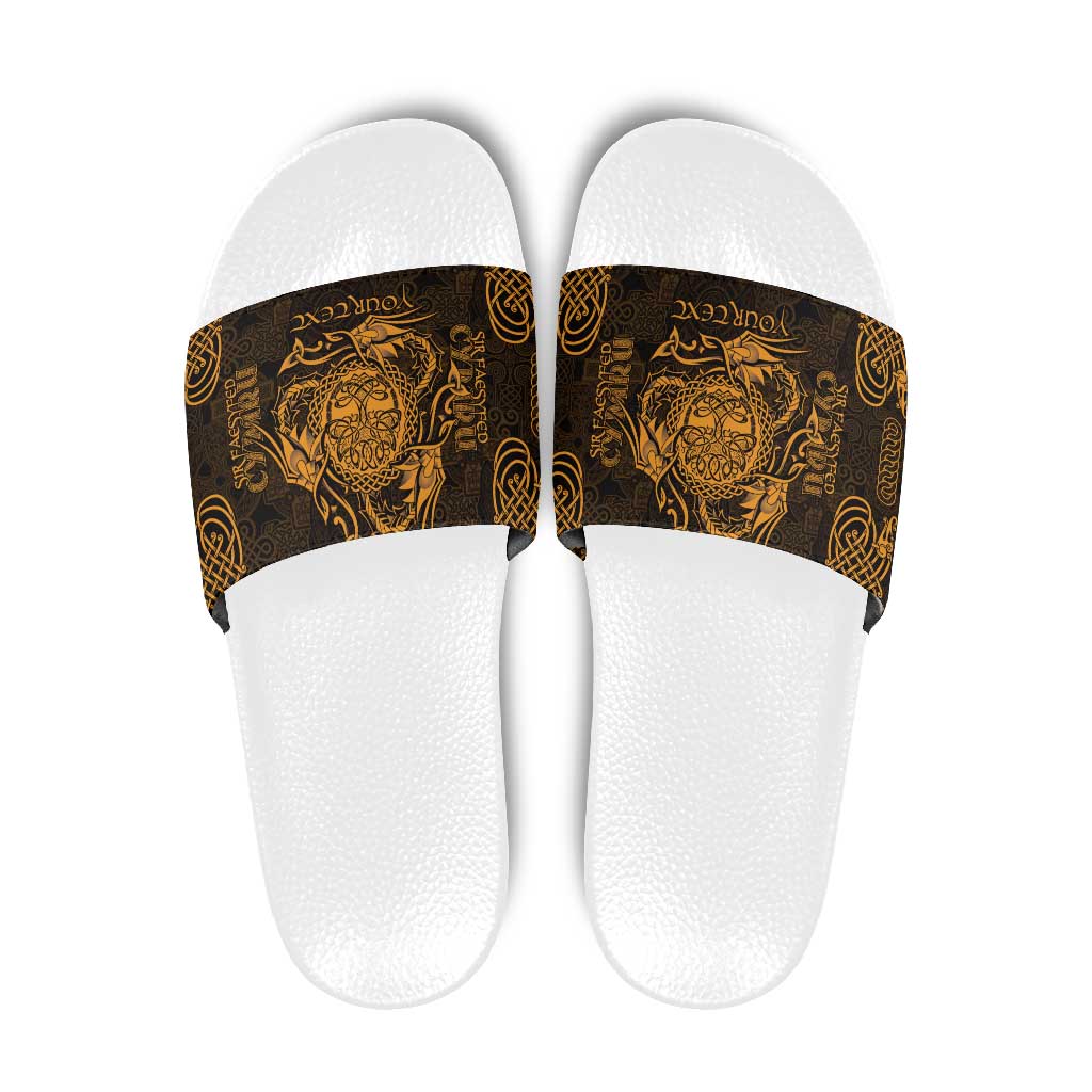 Personalized Radnorshire Sir Faesyfed Slide Sandals Gold Oak Tree Of Life Celtic-inspired - Wonder Print Shop