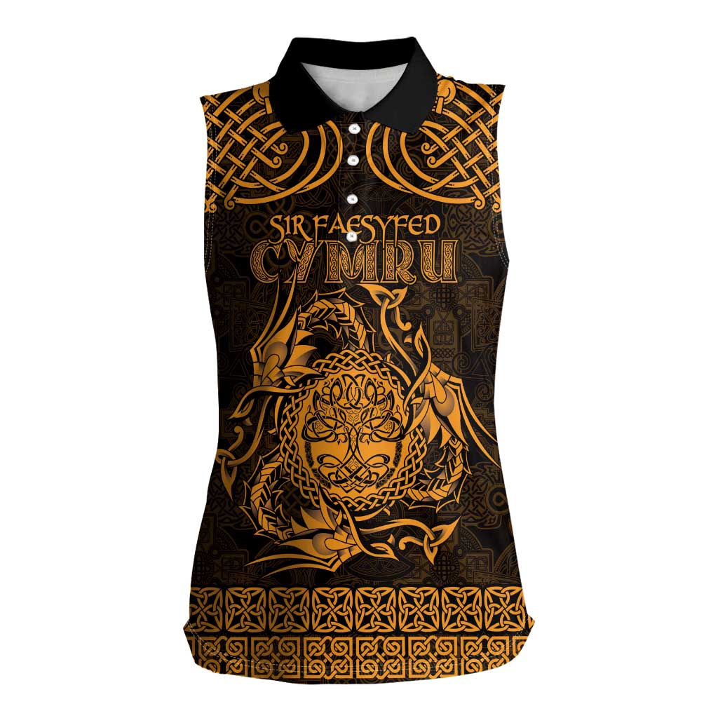 Personalized Radnorshire Sir Faesyfed Women Sleeveless Polo Shirt Gold Oak Tree Of Life Celtic-inspired - Wonder Print Shop