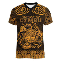 Personalized Radnorshire Sir Faesyfed Women V-Neck T-Shirt Gold Oak Tree Of Life Celtic-inspired - Wonder Print Shop