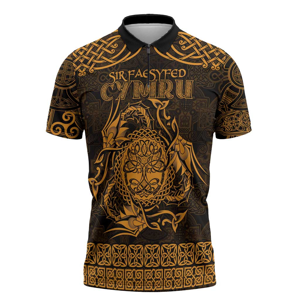 Personalized Radnorshire Sir Faesyfed Zipper Polo Shirt Gold Oak Tree Of Life Celtic-inspired - Wonder Print Shop
