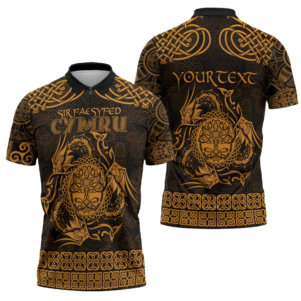 Personalized Radnorshire Sir Faesyfed Zipper Polo Shirt Gold Oak Tree Of Life Celtic-inspired - Wonder Print Shop