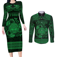 Personalized Radnorshire Sir Faesyfed Couples Matching Long Sleeve Bodycon Dress and Long Sleeve Button Shirt Green Oak Tree Of Life Celtic-inspired - Wonder Print Shop