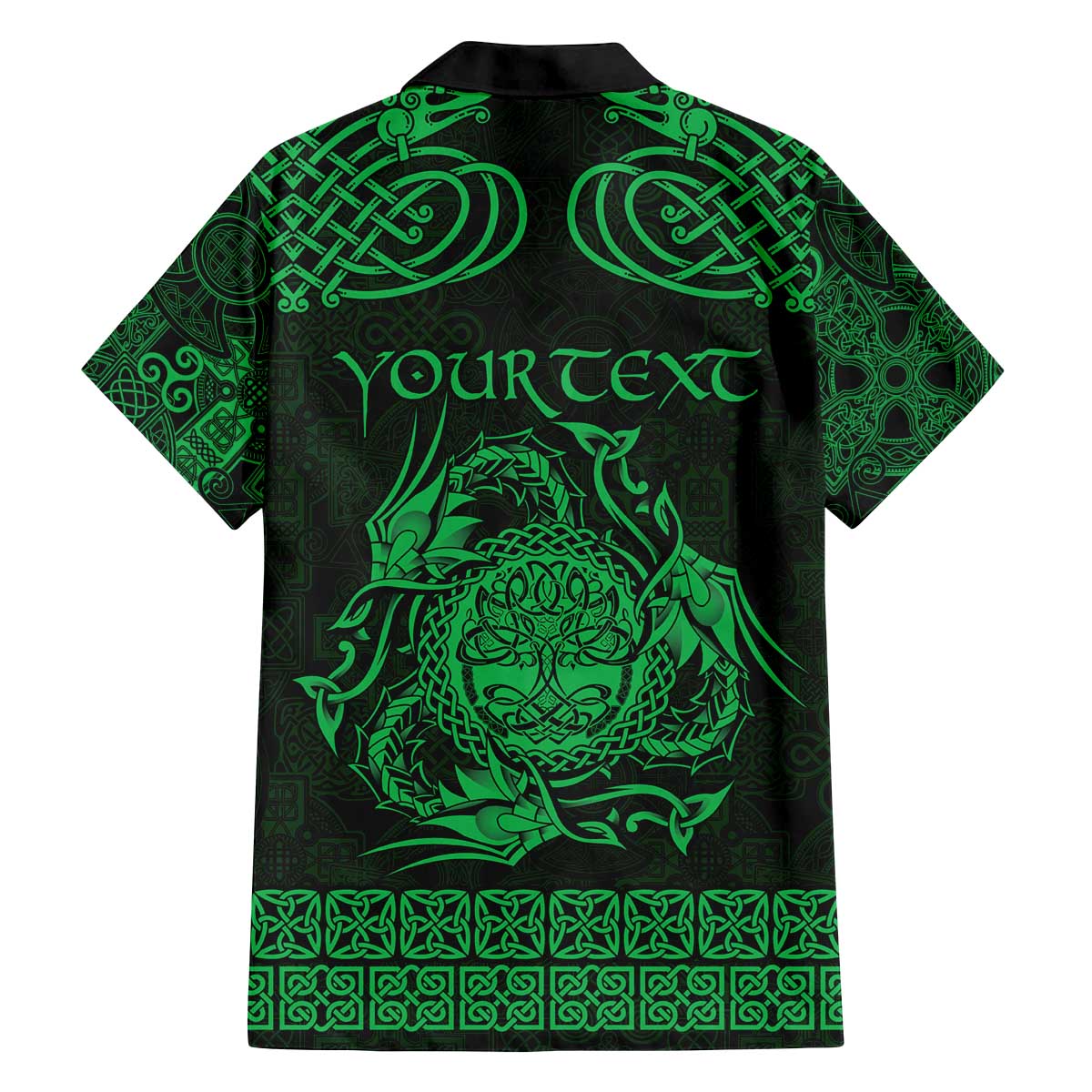 Personalized Radnorshire Sir Faesyfed Family Matching Off The Shoulder Long Sleeve Dress and Hawaiian Shirt Green Oak Tree Of Life Celtic-inspired - Wonder Print Shop