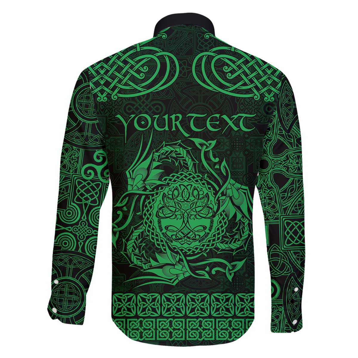 Personalized Radnorshire Sir Faesyfed Family Matching Off The Shoulder Long Sleeve Dress and Hawaiian Shirt Green Oak Tree Of Life Celtic-inspired - Wonder Print Shop