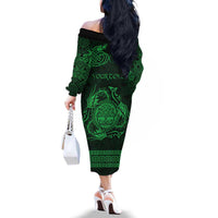 Personalized Radnorshire Sir Faesyfed Family Matching Off The Shoulder Long Sleeve Dress and Hawaiian Shirt Green Oak Tree Of Life Celtic-inspired - Wonder Print Shop