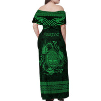 Personalized Radnorshire Sir Faesyfed Family Matching Off Shoulder Maxi Dress and Hawaiian Shirt Green Oak Tree Of Life Celtic-inspired - Wonder Print Shop