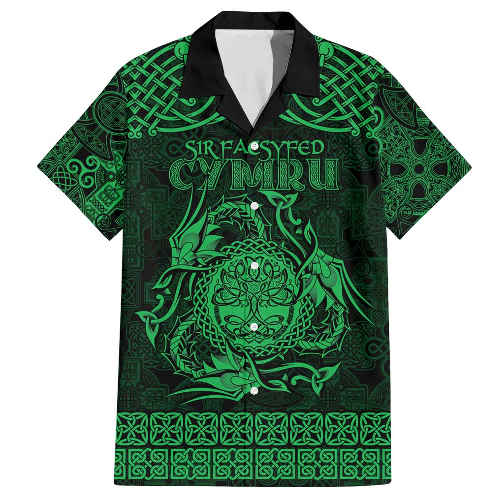 Personalized Radnorshire Sir Faesyfed Family Matching Off Shoulder Short Dress and Hawaiian Shirt Green Oak Tree Of Life Celtic-inspired - Wonder Print Shop