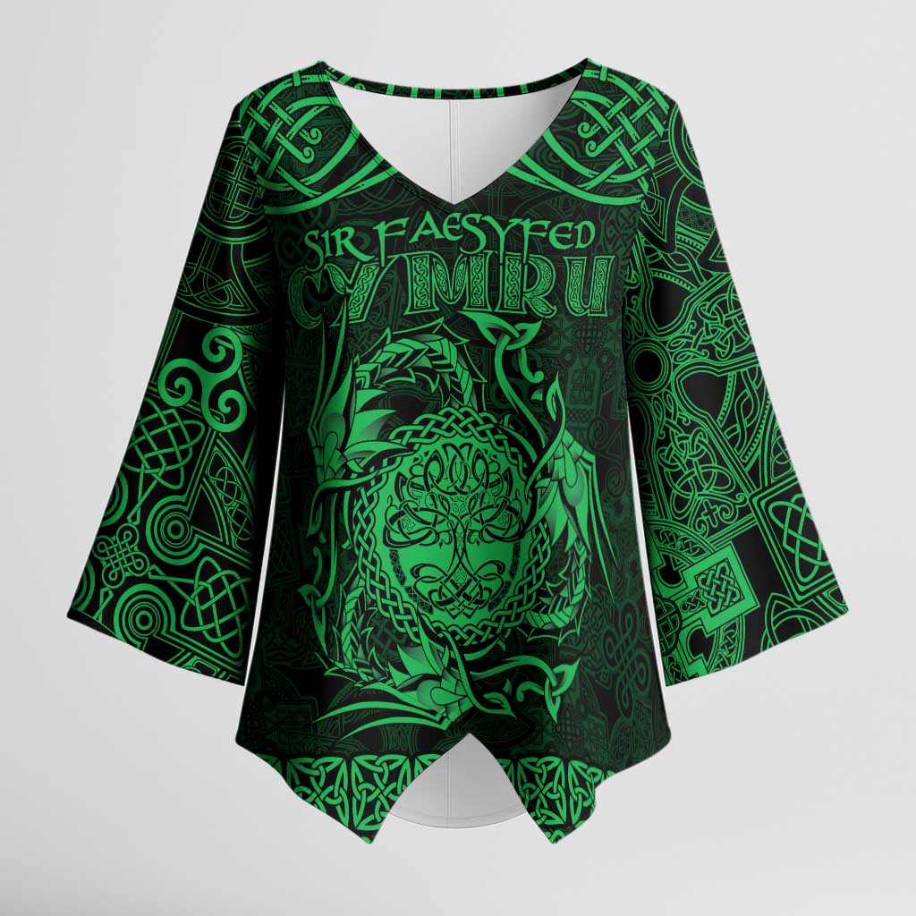 Personalized Radnorshire Sir Faesyfed Kimono Sleeve Blouse Green Oak Tree Of Life Celtic-inspired - Wonder Print Shop